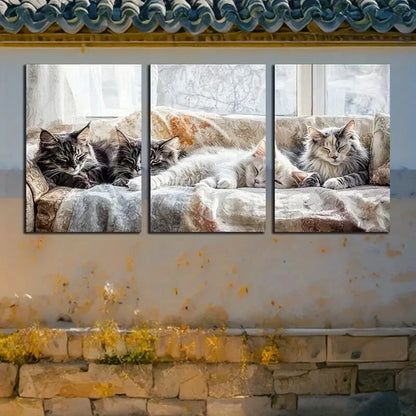 3pcs Charming Cat on Sofa Illustration Metal Print Ready to Hang Art