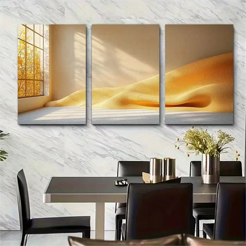 3pcs Light Beige Minimalist Metal Print Ready to Hang Art