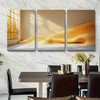 3pcs Light Beige Minimalist Metal Print Ready to Hang Art
