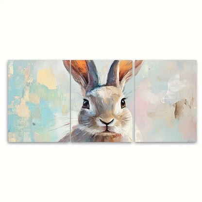 3pcs Bunny Painting Hare Farm Animals Metal Print Ready to Hang Art