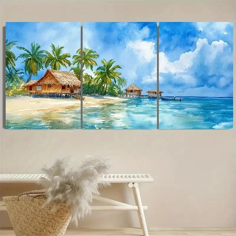 3pcs Vibrant San Blas, Panama Beach Vacation Metal Print Ready to Hang Art