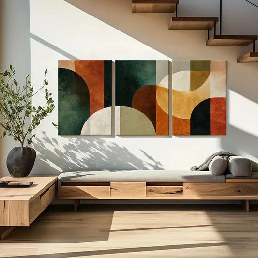 3pcs Abstract Art Geometric Shapes Warm Tones Metal Print Ready to Hang Art