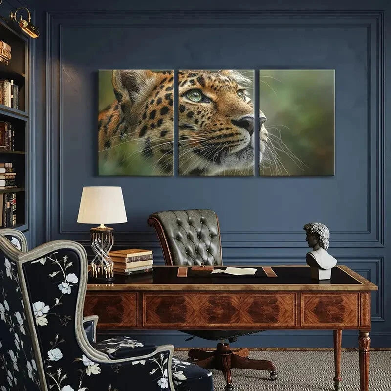 3pcs Leopard Art Wildlife Photography Jungle Theme Metal Print Ready to Hang Art