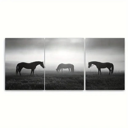 3pcs Minimal Equisterian Horse Monochrome Wall Art Set Canvas Framed 40x60cm - High Quality Print 100% Australian Made Wall Canvas Ready to Hang