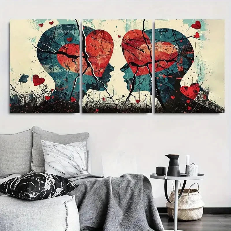 3pcs Abstract Emotional Broken Heart Faces Wall Art Set Canvas Framed 40x60cm - High Quality Print 100% Australian Made Wall Canvas Ready to Hang