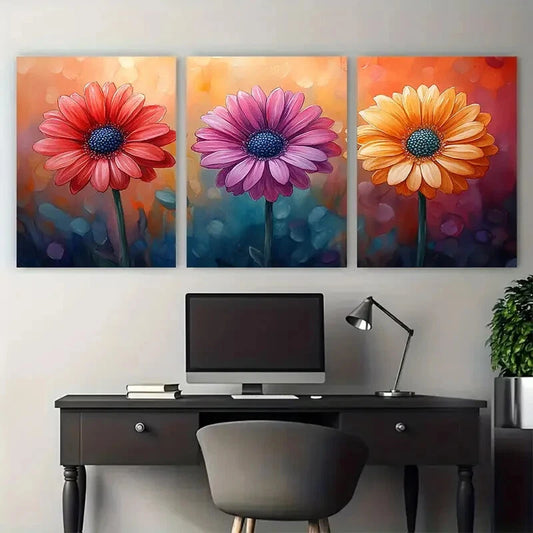 3pcs Watercolour Floral Colorful Blooming Flower Metal Print Ready to Hang Art