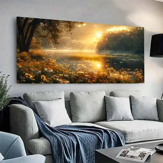 Sunrise Scene  Golden Hues wall canvas office home room framed 120x60cm