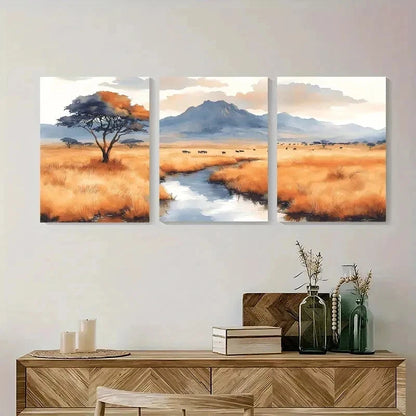 3pcs Serengetti National Park Painting Wall Art Set Canvas Framed 40x60cm - High Quality Print 100% Australian Made Wall Canvas Ready to Hang