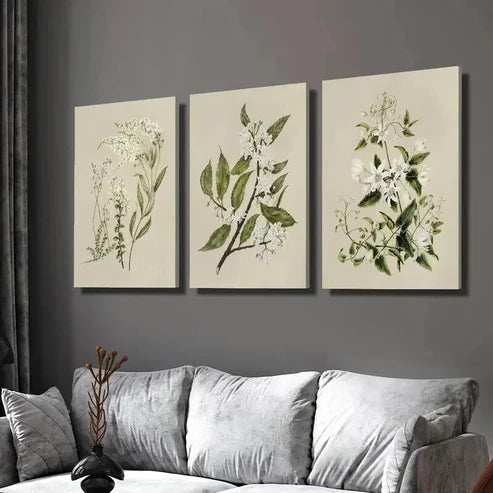 3pcs Vintage Floral Botanical Clematis Wall Art Set Canvas Unframed - High Quality Print 100% Australian Made Wall Canvas