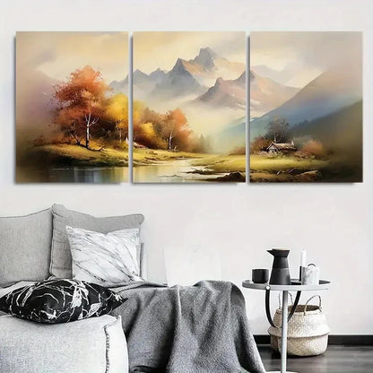 3pcs Autumn Vibrant Foliage & Misty Mountains Metal Print Ready to Hang Art