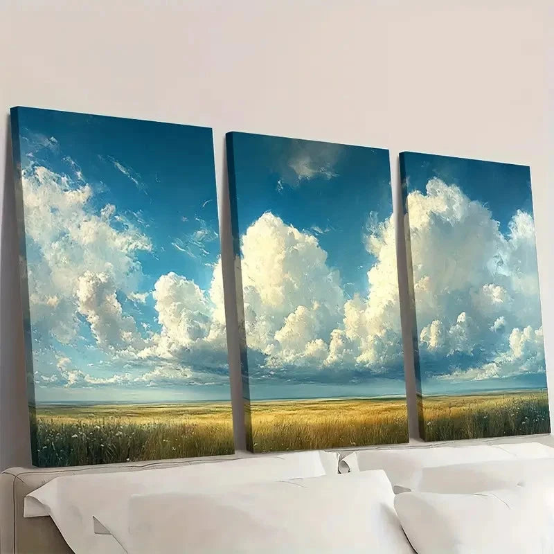 3pcs  Minimalist Cloudy Sky Landscape TY Wall Art Set Canvas Framed 50x70cm - High Quality Print 100% Australian Made Wall Canvas Ready to Hang