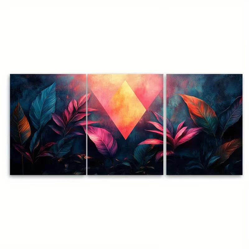 3pcs Tropical Pink Teal Leaves Exotic Jungle Wall Art Set Canvas Framed 40x60cm - High Quality Print 100% Australian Made Wall Canvas Ready to Hang
