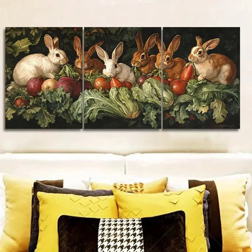 3pcs Classic Modern Rabbit Farm Wall Art Set Canvas Unframed - High Quality Print 100% Australian Made Wall Canvas