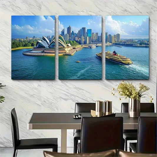 3pcs Sydney in Motion Wall Art Set Canvas Framed 50x70cm - High Quality Print 100% Australian Made Wall Canvas Ready to Hang