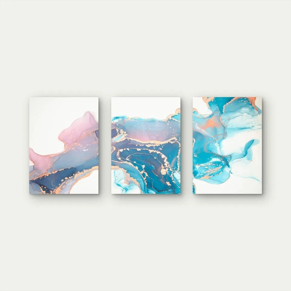 3pcs Golden Tides Of Abstract Flow Wall Art Set Canvas Framed 60x90cm - High Quality Print 100% Australian Made Wall Canvas Ready to Hang