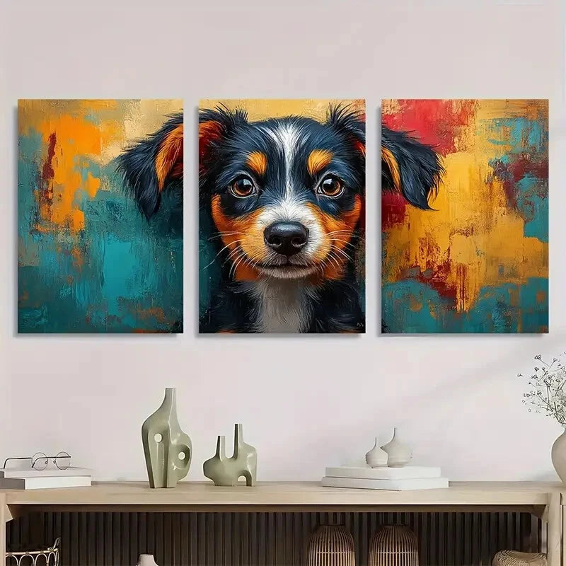 3pcs Vibrant Abstract Puppy Colorful Modern Metal Print Ready to Hang Art