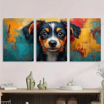 3pcs Vibrant Abstract Puppy Colorful Modern Metal Print Ready to Hang Art