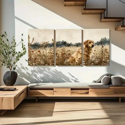 3pcs Golden Retriever Floral Garden Vintage Style Metal Print Ready to Hang Art