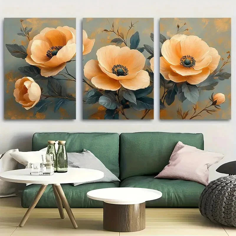 3pcs Vibrant Floral Elegance Metal Print Ready to Hang Art