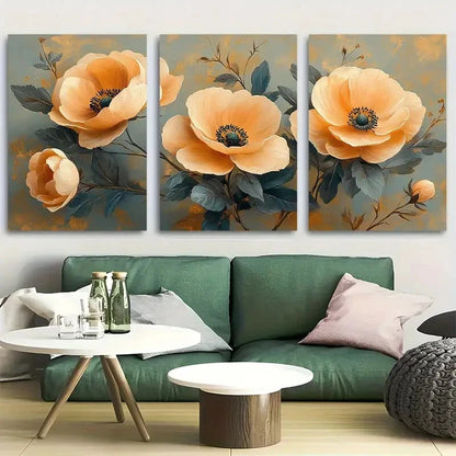 3pcs Vibrant Floral Elegance Metal Print Ready to Hang Art