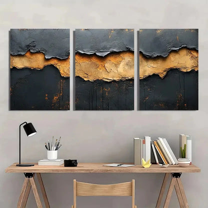 3pcs Minimalist Abstract Black & Brown Wall Art Metal Print Ready to Hang Art