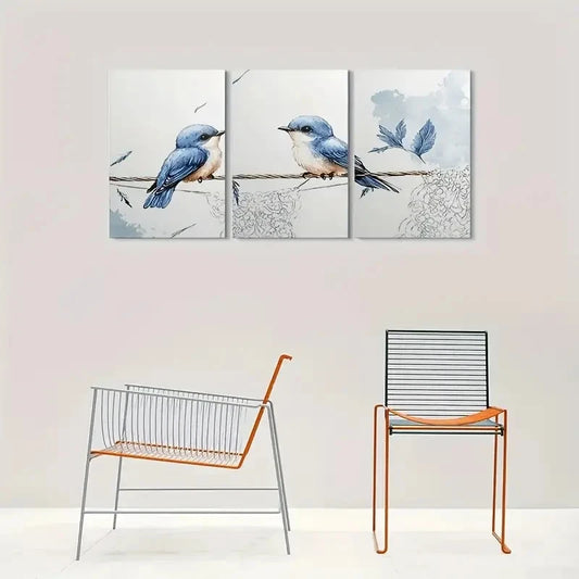 3pcs Bluebird Nature Inspired Metal Print Ready to Hang Art