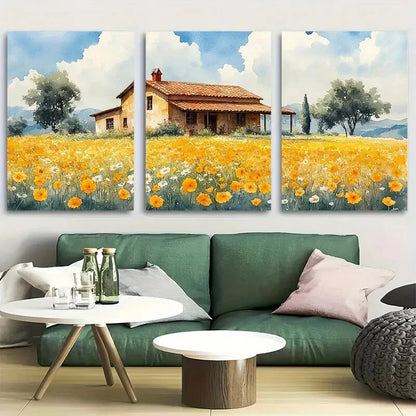 3pcs Old Farmhouse In The Spring Metal Print Ready to Hang Art