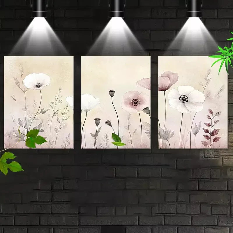 3pcsWatercolor Floral Soft Pastel Flowers Art Set Canvas Framed 50x70cm -  High Quality Print 100% Australian Made Wall Canvas Ready to Hang