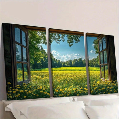 3pcs Serene Green Field & Blue Sky View Wall Art Set Canvas Framed 40x60cm - High Quality Print 100% Australian Made Wall Canvas Ready to Hang