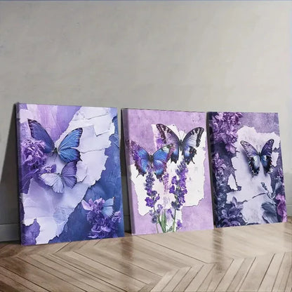 3pcs Butterfly and Floral Wall Art Canvas Unframed - High Quality Print 100% Australian Made Wall Canvas