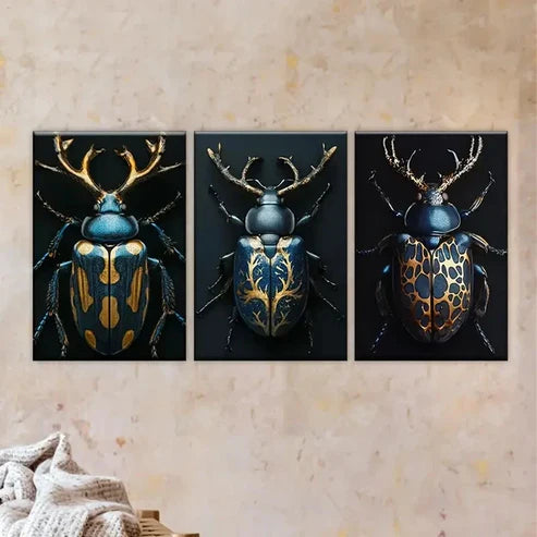 3pcs Four Beetles with Different Patterns Wall Art Set Canvas Unframed - High Quality Print 100% Australian Made Wall Canvas - Bella Home Decor
