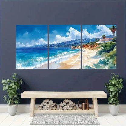3pcs Laguna Beach Watercolor Art Prints Metal Print Ready to Hang Art