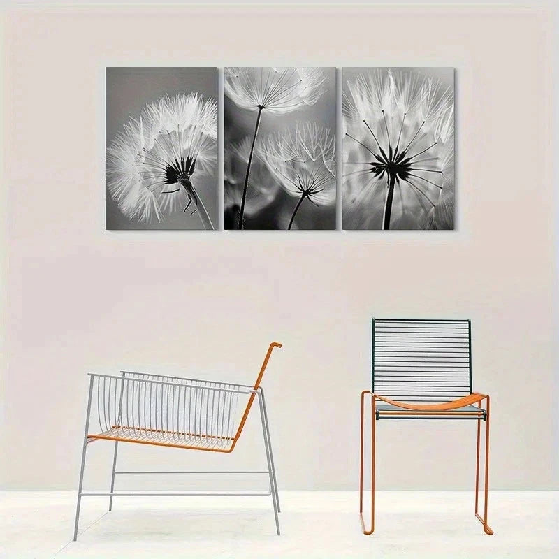 3pcs Modern Black & White Dandelion Metal Print Ready to Hang Art