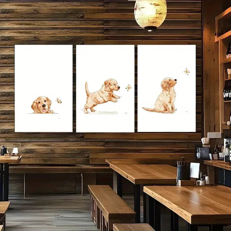 3pcs Enhancements Puppy Golden Retriever Metal Print Ready to Hang Art
