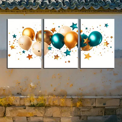 3pcs Modern Decorative Balloon and Star Design Metal Print Ready to Hang Art