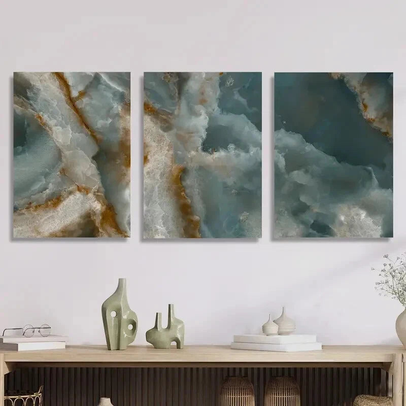 3pcs Marble Pattern Art, Light Luxury Metal Print Ready to Hang Art