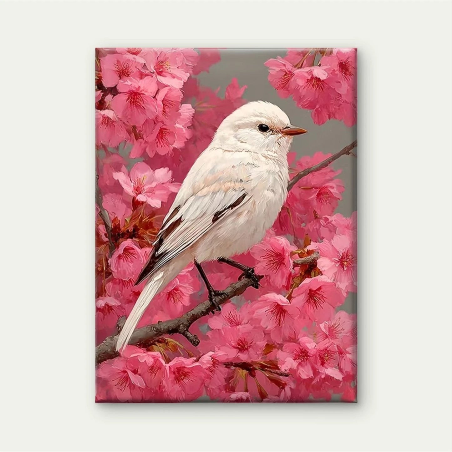 Elegant White Bird on Pink Cherry Blossoms 60x90cm Metal Print Ready to Hang