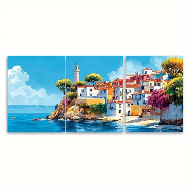 3pcs Vibrant Portugal Cityscape Colorful Coastal Metal Print Ready to Hang Art