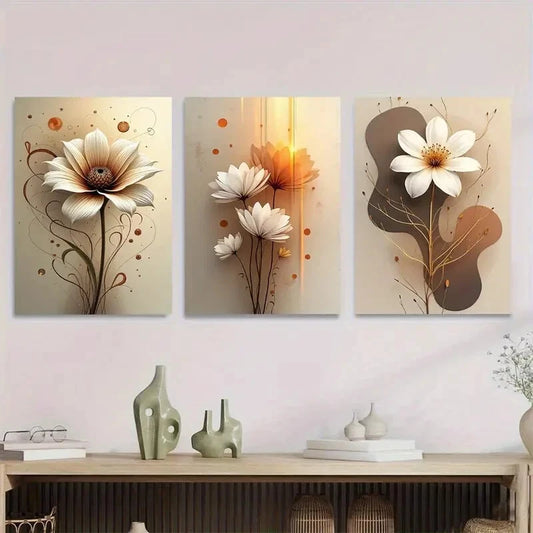 3pcs Vintage Floral Flower Painting Metal Print Ready to Hang Art