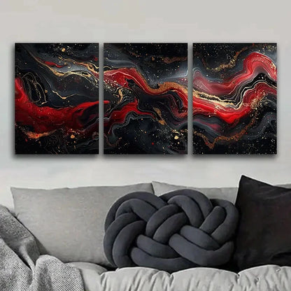 3pcs Luxurious Black And Red Ink Wall Art Metal Print Ready to Hang Art