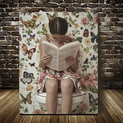 Contemporary Butterfly & Floral Reading Newspaper 40x60cm Metal Print Ready to Hang