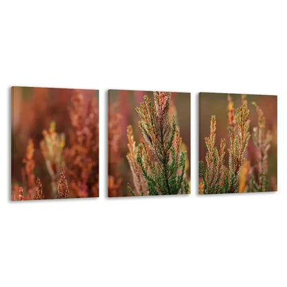 3pcs Red & Green Leafy Branches in Warm Brown Wall Art Set Canvas Framed 50x70cm - High Quality Print 100% Australian Made Wall Canvas Ready to Hang