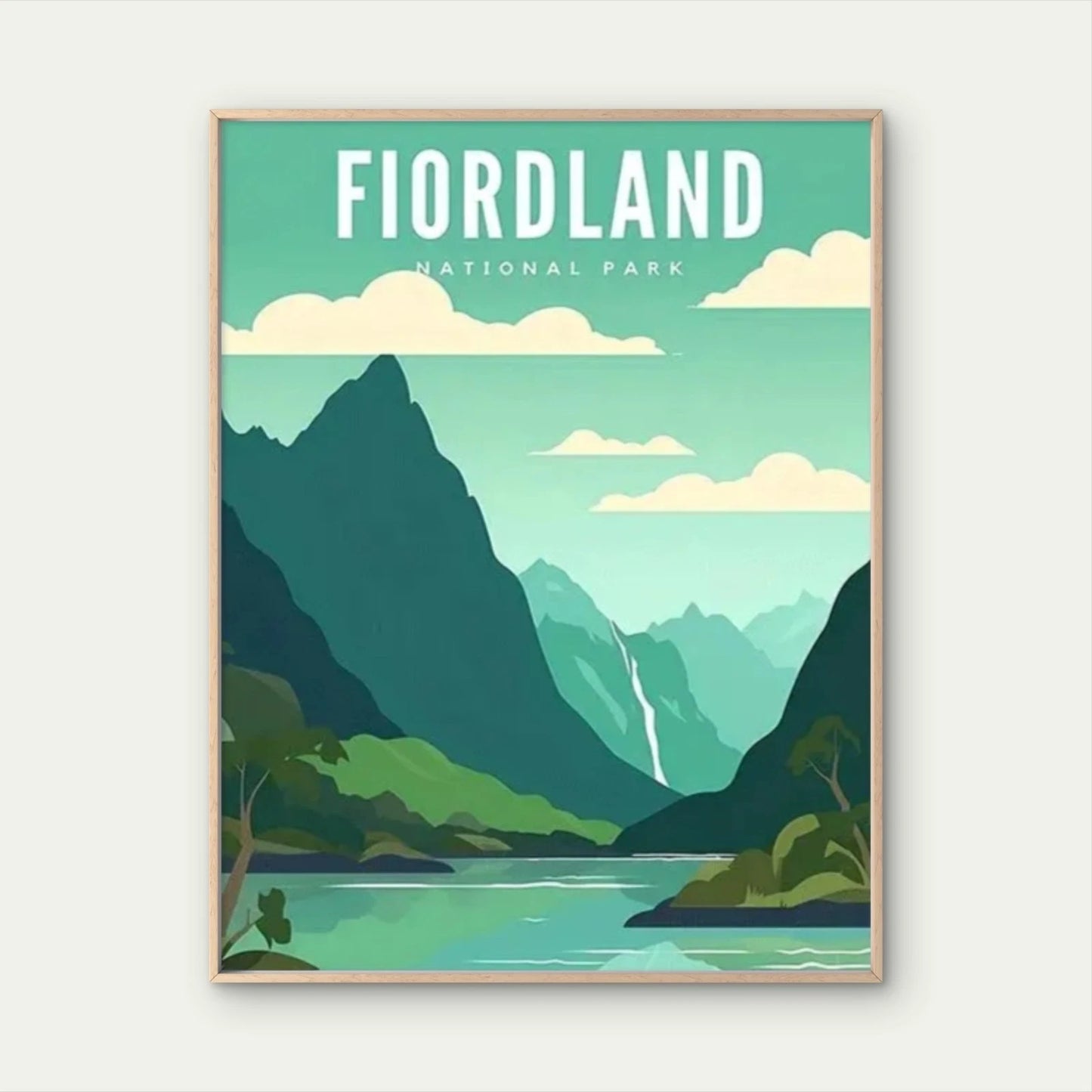 Fiordland National Park New Zealand Map Travel Poster Print Wall Art