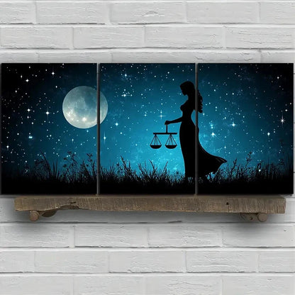 3pcs Libra Night Starry Sky Full Moon Metal Print Ready to Hang Art