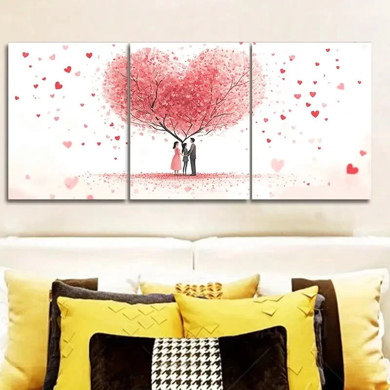 3pcs Lovers under the love tree Metal Print Ready to Hang Art