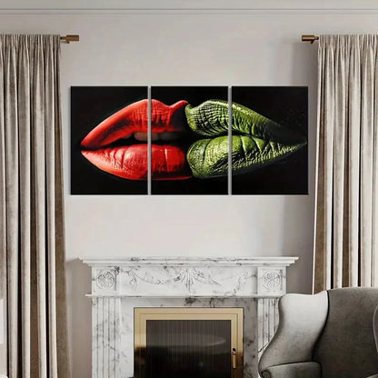 3pcs Red Lips Abstract Art Contrast Colors Metal Print Ready to Hang Art