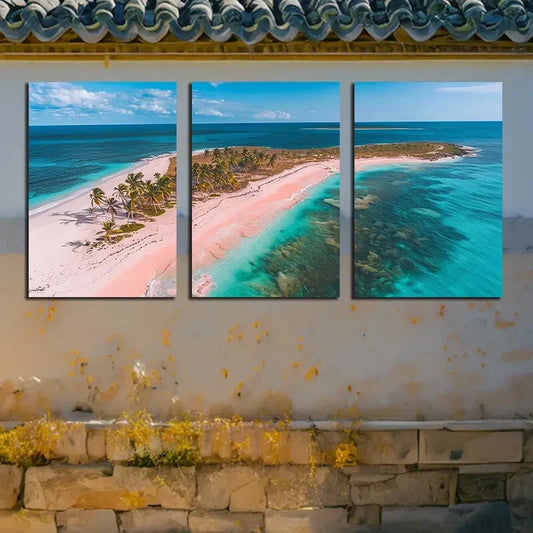 3pcs Vibrant Pink Beach Scenery Metal Print Ready to Hang Art
