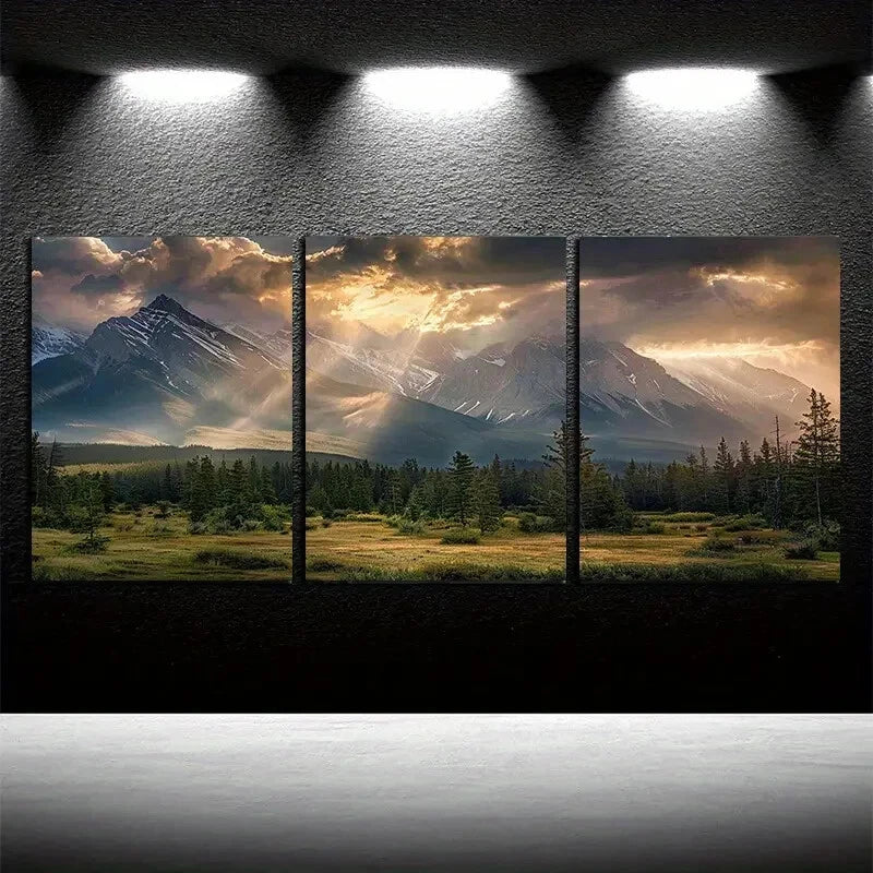 3pcs Majestic Snow-Capped Mountains & Verdant Metal Print Ready to Hang Art