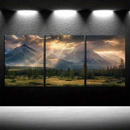3pcs Majestic Snow-Capped Mountains & Verdant Metal Print Ready to Hang Art