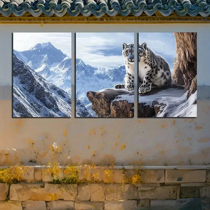 3pcs Vibrant Snow Leopard on the cliff Design Metal Print Ready to Hang Art